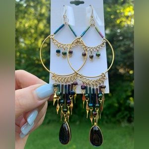 NWT Handmade Beaded Fringe Dangle Earrings